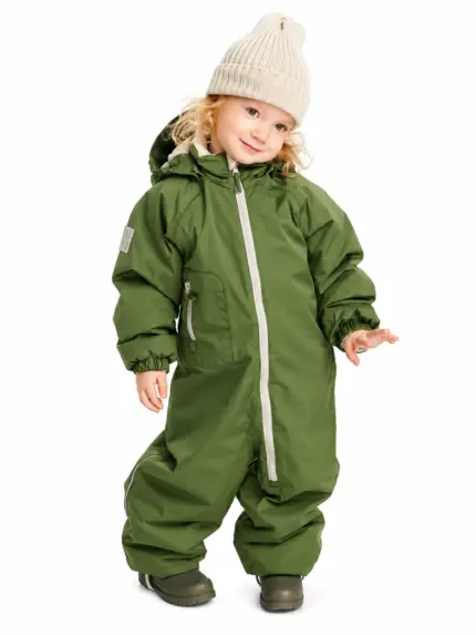 Starpsezonas kombinezons Leokid One Color Green Lowland 80–86 cm bērnam mugurā