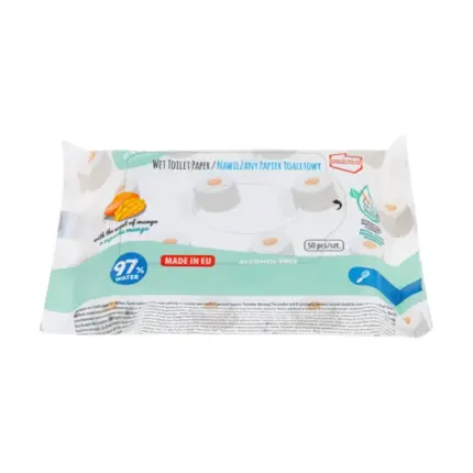 Mitrais tualetes papīrs bērniem Akuku ar mango aromātu, 50 gab.