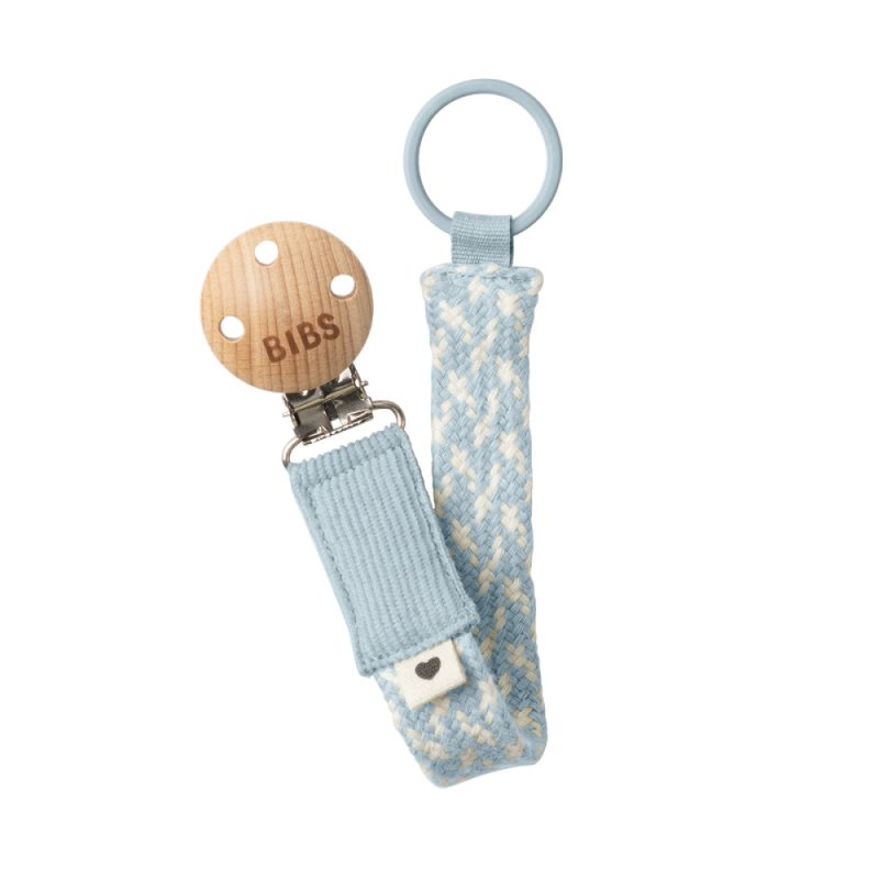Bibs Paci Braid mānekļa turētājs - pīta siksniņa, Baby blue / Ivory