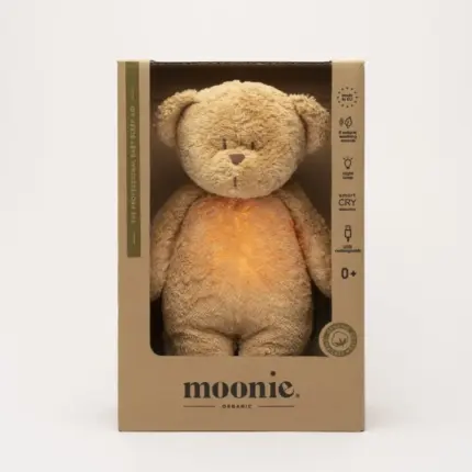 Rotaļlieta Moonie 2.0 Organic Humming Bear - Cappucchino iepakojumā
