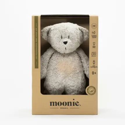 Rotaļlieta Moonie 2.0 Organic Humming Bear - Grey iepakojumā