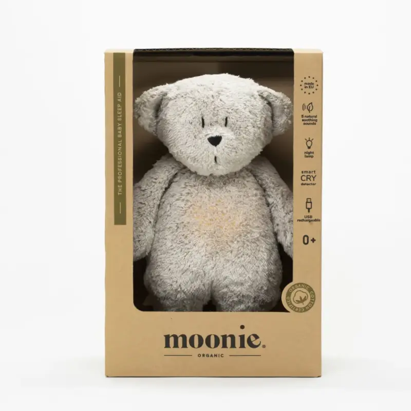 Rotaļlieta Moonie 2.0 Organic Humming Bear - Grey iepakojumā