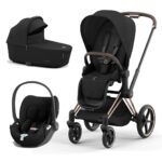 Cybex Priam V4 ratu komplekts 3in1 Sepia Black, Rose gold rāmis, Cloud T autokrēsls