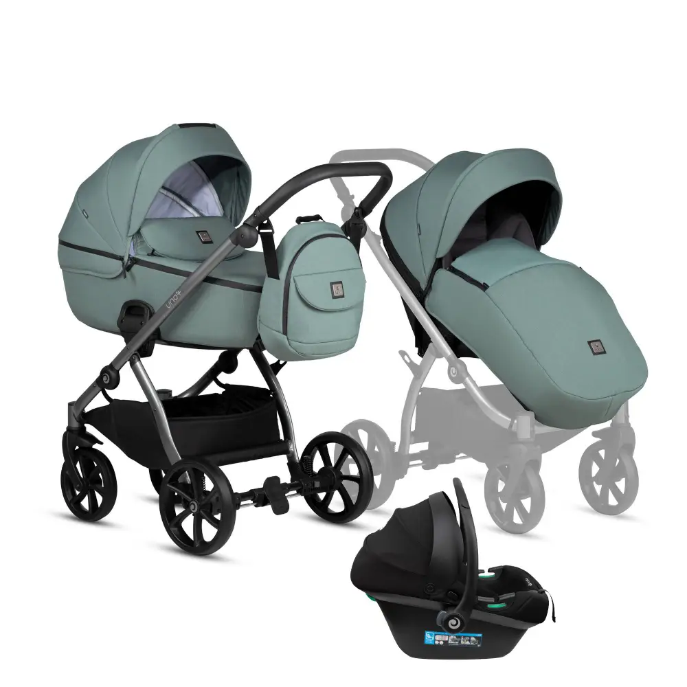 Bērnu rati 3in1 Uno 5 Plus essential 143 menta kulba sporta daļa un autokrēsls Bērnu rati 3in1 Uno 5 Plus essential 143 menta kulba sporta daļa un autokrēsls