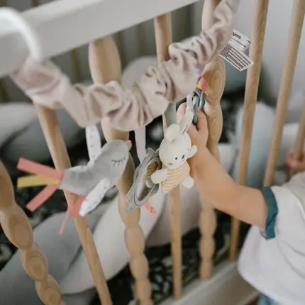 Rotaļlieta ratiem Babyono Nature 1578 pie gultiņas