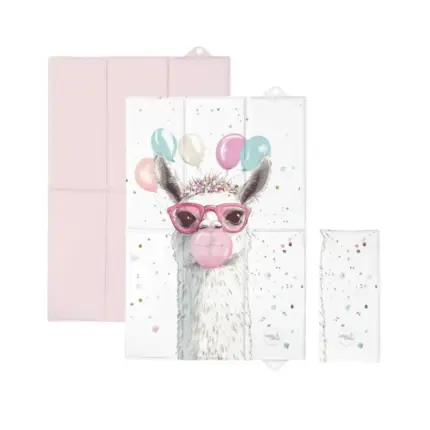 Saliekams pārtinamais matracītis Ceba Baby Crazy Lama 60 × 40 cm no priekšas un aizmugures