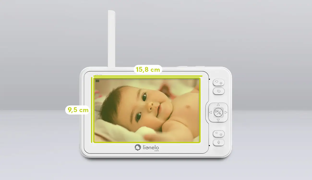 Video aukle Lionelo Babyline 8.3 monitora izmēri