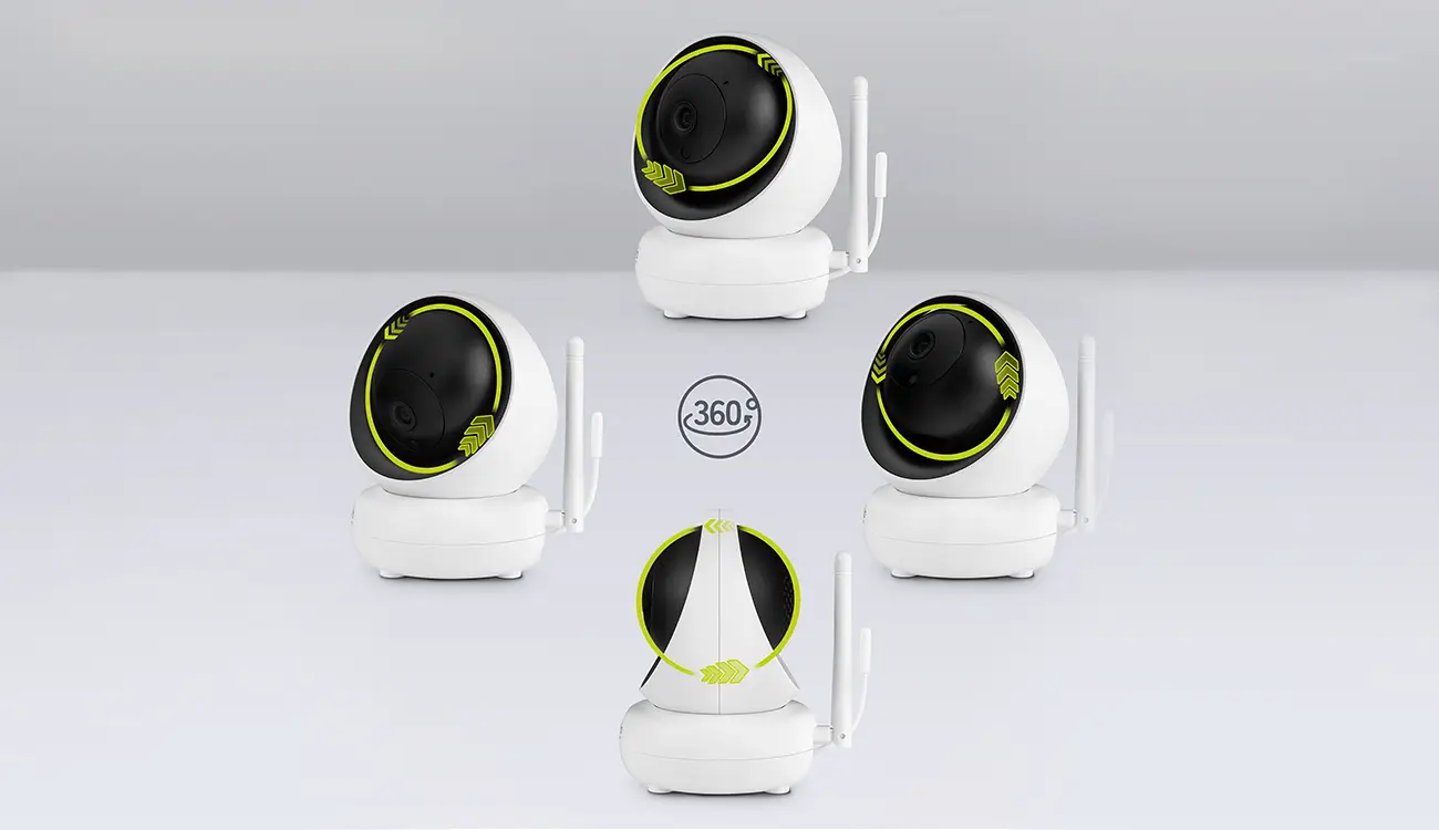 uz galda novietota Video aukle Lionelo Babyline 8.3 rotējoša kamera