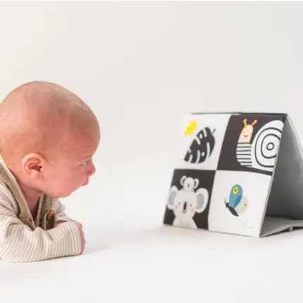 Taf Toys Tummy Time mīkstā grāmatiņa ar spoguli ar mazuli