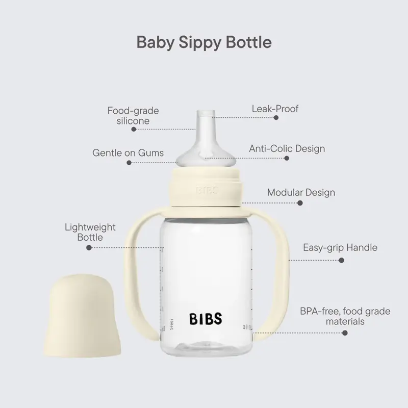 BIBS Sippy pudelīte ar silikona snīpi uzbūve
