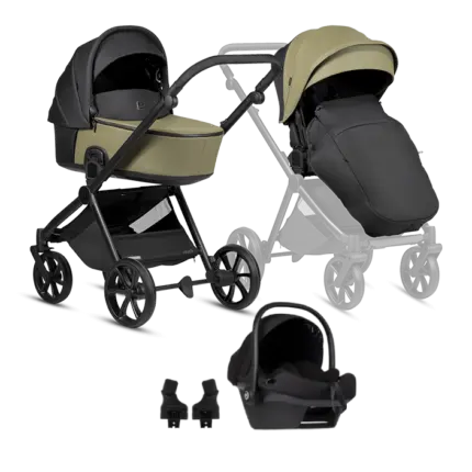 Bērnu rati 3 in 1 Tutis Mio 3 Plus Leather 025 Olive kopskats