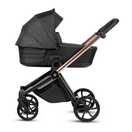 Bērnu rati 3 in 1 Tutis Mio 3 Plus Black Edition 292 Rose Gold skats no sāna