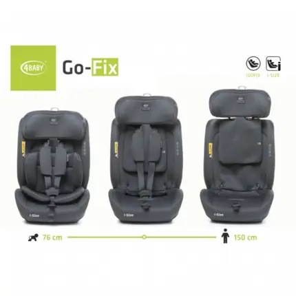 Autokrēsls 4Baby GO-FIX i-size 76-150 cm Graphite izmēri