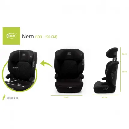 Autokrēsls 4Baby Nero i-Size 100-150 cm Black izmēri