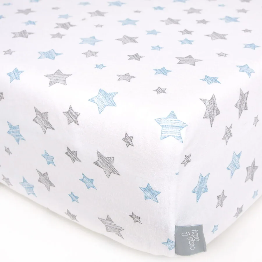Palags ar gumiju BLUE STARS, jersey, 120 x 60 cm, Ceba baby - Image 1