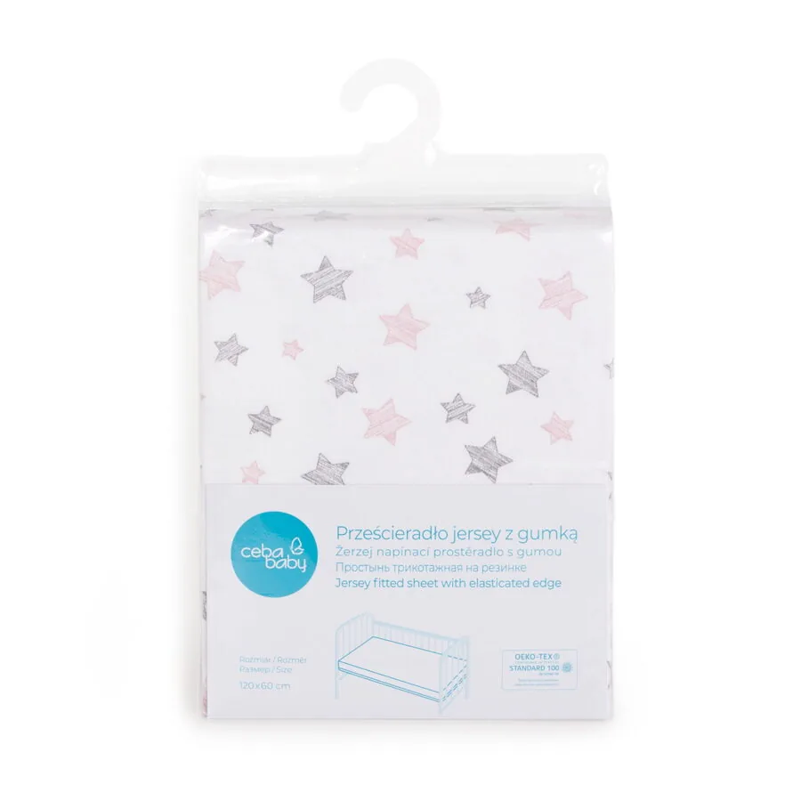 Palags ar gumiju PINK STARS, jersey, 120 x 60 cm, Ceba baby - Image 3