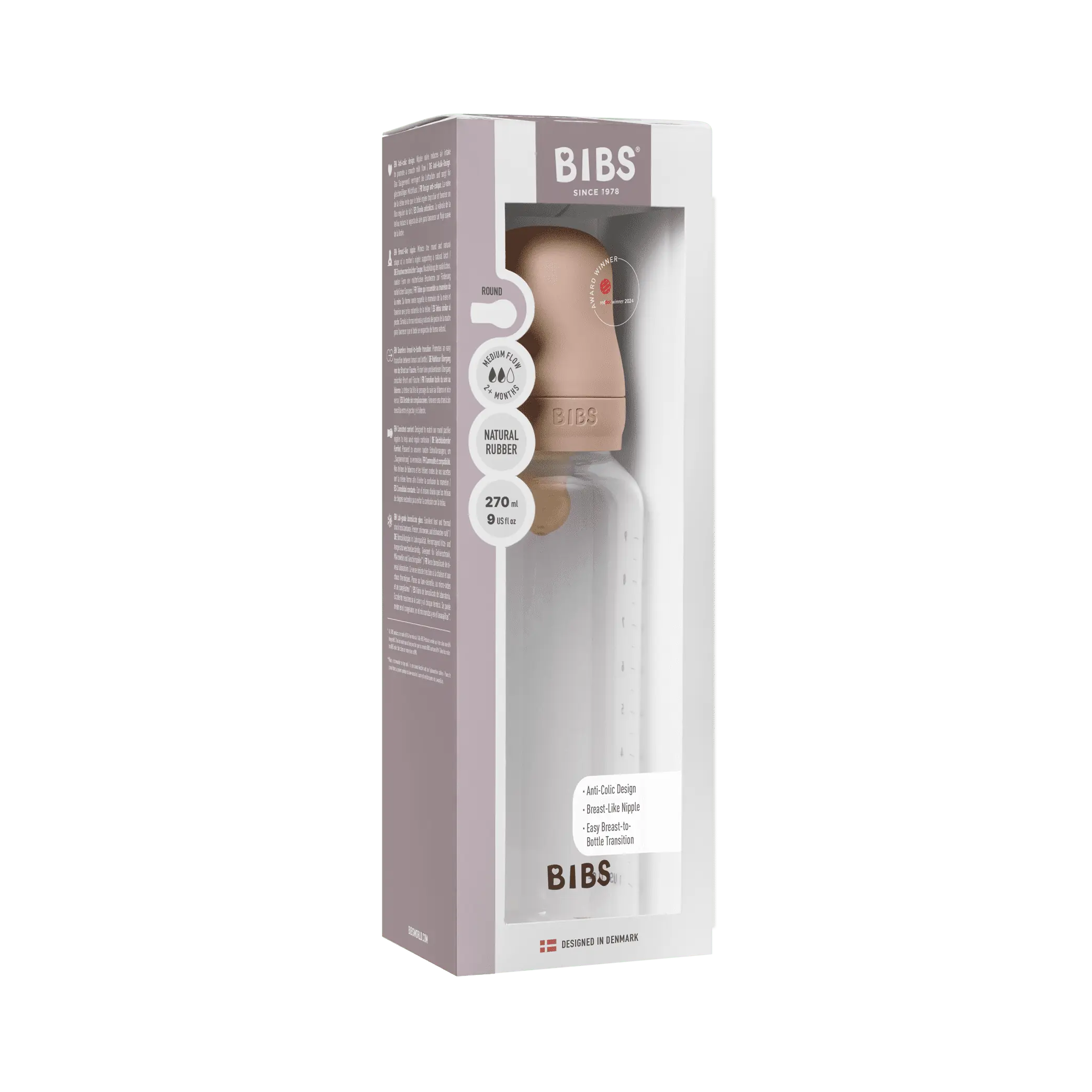 BIBS bērnu pudelīte 270 ml, Blush