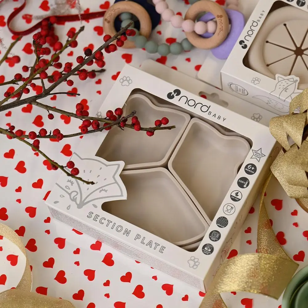 Silikona šķīvis ar nodalījumiem Beige, Nordbaby