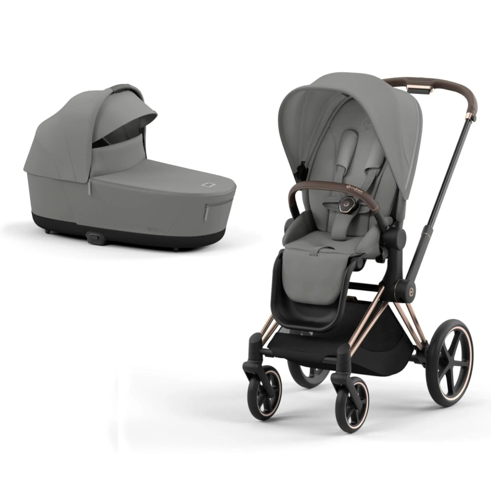 Cybex Priam V4 ratu komplekts 2in1 Mirage Grey, Rose gold rāmis