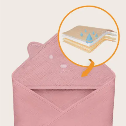 Muslīna dvielis ar kapuci, Lionelo pink baby