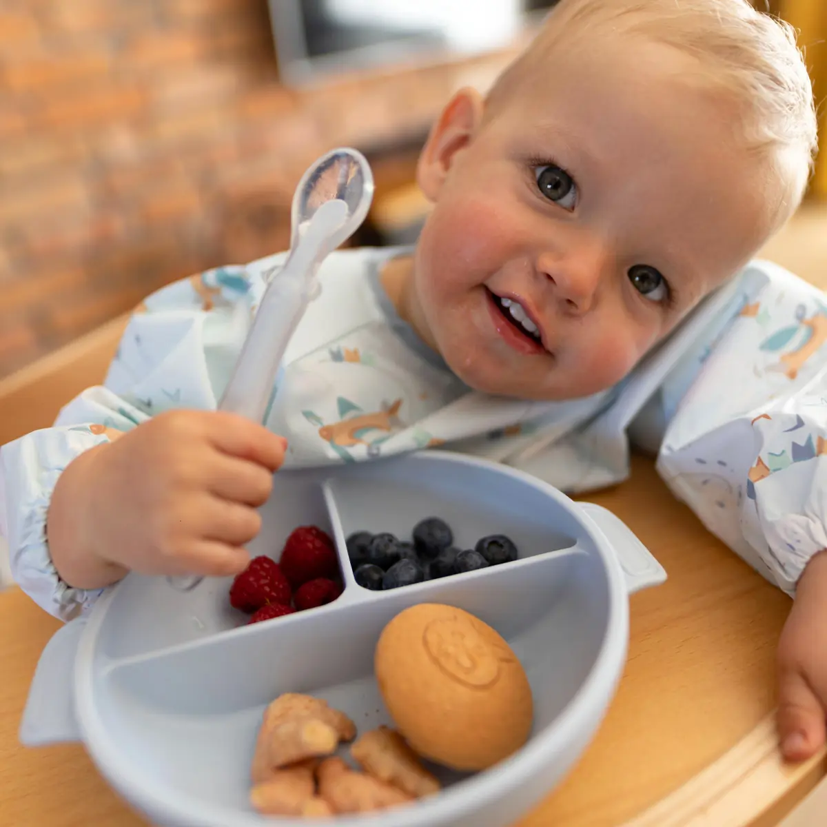 Babyono silikona piesūcekņa šķīvis ar vāku, zils 1661/01