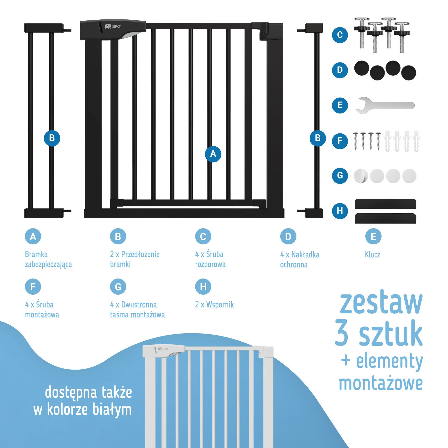 SIPO drošības vārti kāpnēm melni SBS-SG02