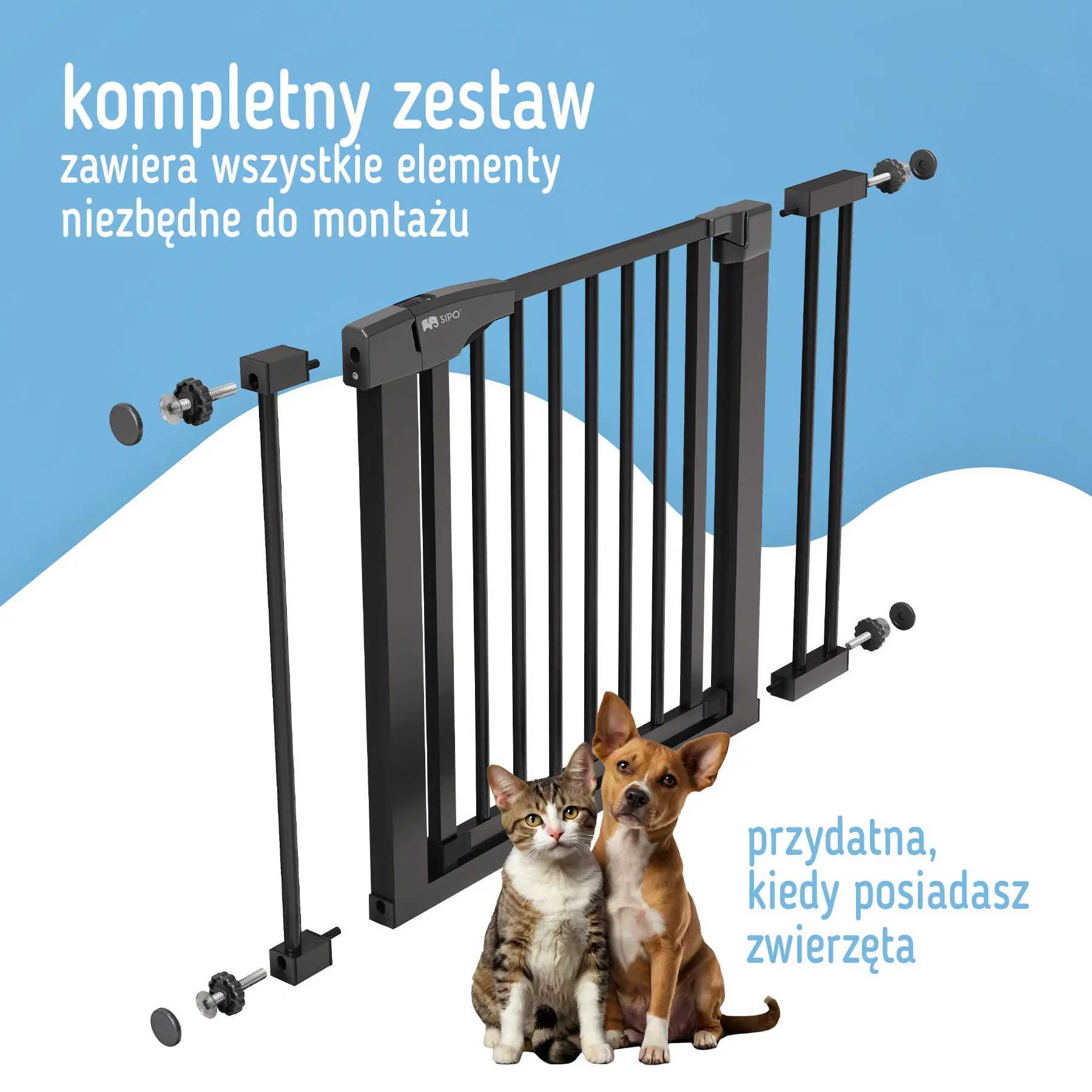 SIPO drošības vārti kāpnēm melni SBS-SG02